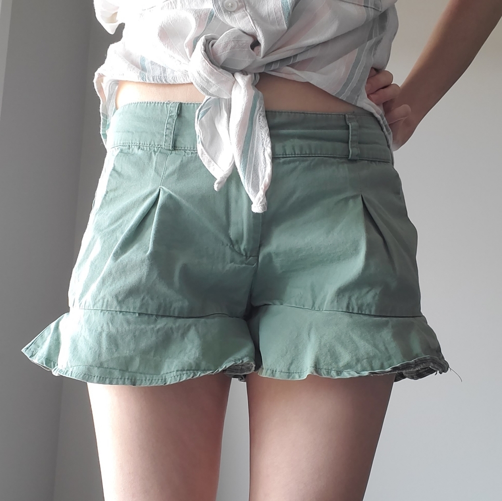 Ruffle Hem Paper Bag Front Zip Shorts